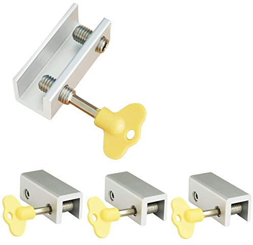 Serrures de fenêtre, Paquet de 4 serrures de fenêtre coulissantes en aluminium, Serrure de sécurité à cadre réglable pour porte coulissante avec clés