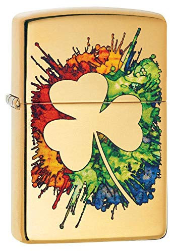 ZIPPO - Graffiti Clover Design - High Polish Brass, Fusion - Sturmfeuerzeug, befüllbar, in hochwertiger Geschenkbox