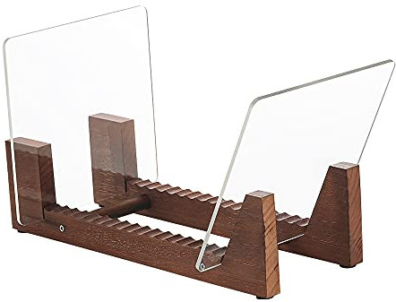 Wood Vinyl Record Storage Holder - Vinyl IP records Stand - Album Storage Organizer Display Stand Rack Holds Up to 50 Albums | DVDs | CDs - Brown