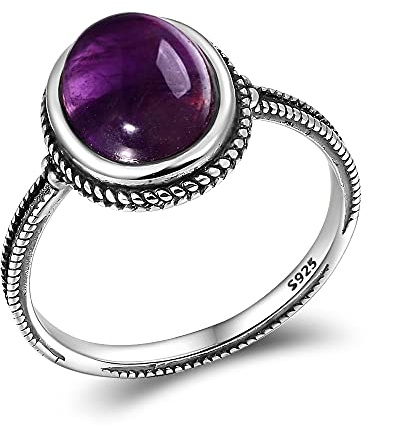 DJMJHG Bague améthyste Naturelle Ovale en Argent 925 Bijoux Fins Cadeau de fête de Mariage Les Meilleurs Ornements pour la Saint Valentin 6