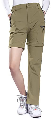 Hiauspor Damen-Zip-Off-Wanderhose-Atmungsaktiv-Trekkinghose Schnell Trockend Abnehmbar Outdoorhose Stretch Funktionshose Sommer Hosen (Khaki, M)