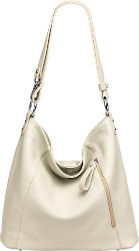 Caspar Sportlich Elegante Ledertasche 2-in-1 Damen Schulter- und Umhängetasche - PREMIUM LINE - Modell No.806 - Made in Italy, Farbe:beige, Accessoires:One Size