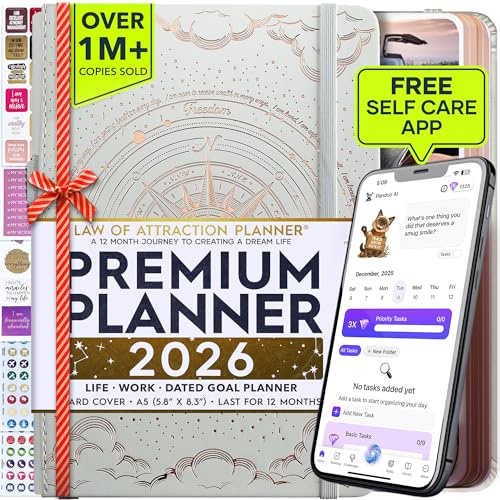 Kalender 2023, ”Law of Attraction”, lyxig veckovis och månatlig kalender, en 12 månaders resa för att öka produktiviteten och lyckan, livsorganiserare, tacksamhetsjournal, presentlåda, klistermärken