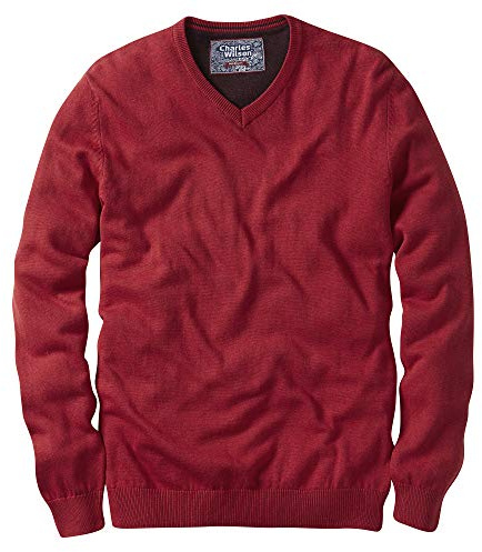 Charles Wilson Men's Fine Knit Cotton V-Neck Jumper (L, Red (0422))