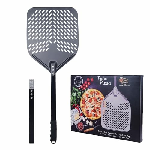 MASTRO SPIEDINO Pizza skyffel dubbel storlek 79–110 cm. Aluminiumspade perforerad pizzaspade - ny professionell borrning pizza bröd och focaccia björn kock