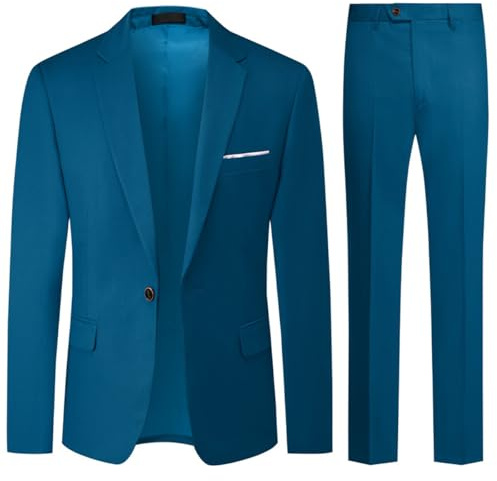 Allthemen Abiti da Uomo 2 Pezzi Abito da Sposa Regular Fit Abito da Lavoro con Un Bottone Blu Lago L