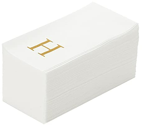 Luxenap 15.8 X 7.9 Inch Linen-Feel Guest Towels, 50 Lettered Hand Towels - Gold Letter 'H', Sans Serif Font, White Paper Dinner Napkins, airlaid, For Restrooms And Tables - Restaurantware