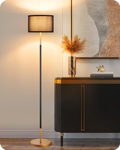 EDISHINE Stehlampe Wohnzimmer, 160cm Bogenlampe mit Fußschalter, Stehleuchte Inklusive E27 LED-Glühbirne(6W 2700K), Vintage Leselampe Schwarzem Leinenschirm, Moderne Standleuchte für Schlafzimmer