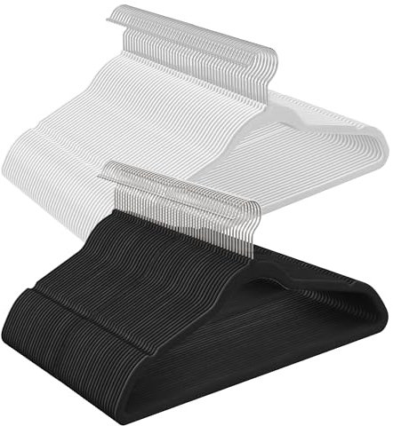SONGMICS Kleiderbügel Samt, 100er Set, Bügel, Jackenbügel, 41,5 cm breit, Anzugbügel, dünn, gut belastbar, um 360° drehbarer Haken, für Mäntel, Hemden und Anzüge, Schwarz/Weiß CRF026B100