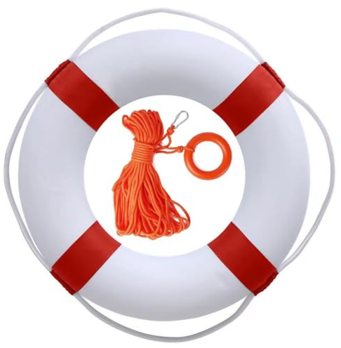 20 Inch Pool Safety Life Preserver Throw Ring Buoy for Swimming- Swim Foam Rings with 98.4FT Water Floating Lifesaving Rope(Red w/98.4FT Rope)