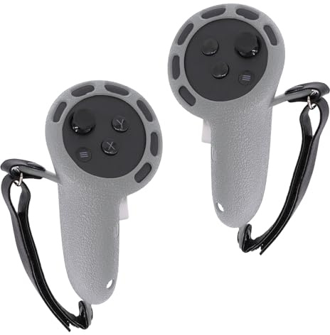 VR Touch Controller grepp skydd för Meta/Oculus Quest 3 tillbehör, silikon halkfritt handtagsskydd med justerbar knogrrem passar små och medelstora händer (grå)