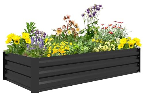 Outsunny Jardinière rectangulaire Potager de Jardin bac à Fleurs en Acier avec Bordure de sécurité et Fond Ouvert dim. 150L x 70l x 30H cm Noir