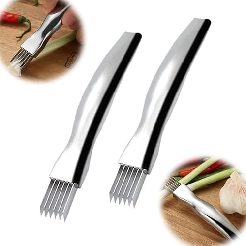 Daffezon Cortador en Juliana 2 en 1, Cortador en Juliana, Cuchillo de Cebolla Verde de Acero Inoxidable, Herramienta para Cortar en Cocina, Cortador en Juliana para Verduras, Cebolla y ajo