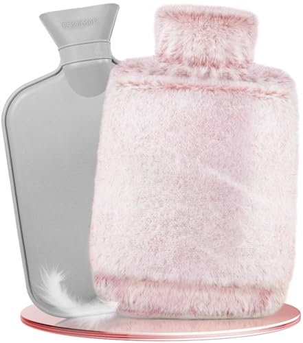 HAOCEE Borse Acqua Calda, 2L Borsa Dell'Acqua Calda Morbida Grande, Borsa Dell'Acqua Calda Con Tasca A Marsupio, Borsa Dell'Acqua Calda Per Scaldamani/Stomaco/Collo (Rosa)