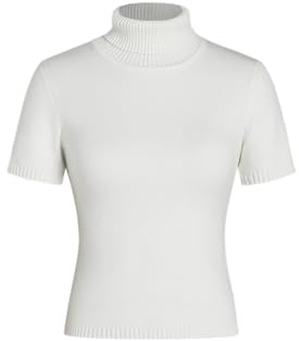 CIDER Women’s Short Sleeve Turtleneck Tops Cute Knit Slim Fit Sweater Blouses Basic Tee, White, M