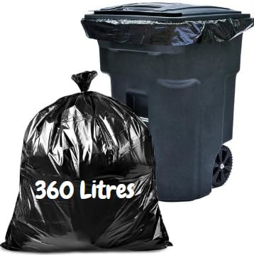 Sac Poubelle 360 litres | Housse Protection Conteneur Ordures 360l | 50 Sacs Housses 360 Litres Noir | Tous Types Déchets et Ordures | Epaisseur 30µ | Anti Fuites et Anti Salissures