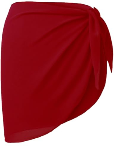 GXGM Damen Strandrock Strand Wrap Sarong Kurz Cover Up Chiffon Badeanzug Wickelröcke Pareo für den Strand Bikini Swimsuit (Burgunderrot)