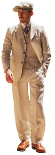 Lacoac Uomo Tre Pezzi Abito di Lino Monopetto Pulsante Prom Nozze Partito Giacca Gilet Pantaloni