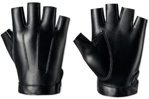 LUFFLOK Fingerlose Handschuhe für Herren und Frauen, PU Kunstleder, Halbe Finger, Winter Warm, Thermisch, Ohne Fingerkuppen (Schwarz)