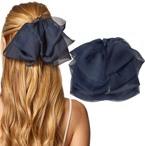 Kitsch Hair Bows for Women - Elegant, Stylish Chiffon Bows for Hair | Trendy & Comfortable Claw Clips | For Everyday Wear & Special Occasions | Ideal Gifts for Women - Blue Orchid, 1pc