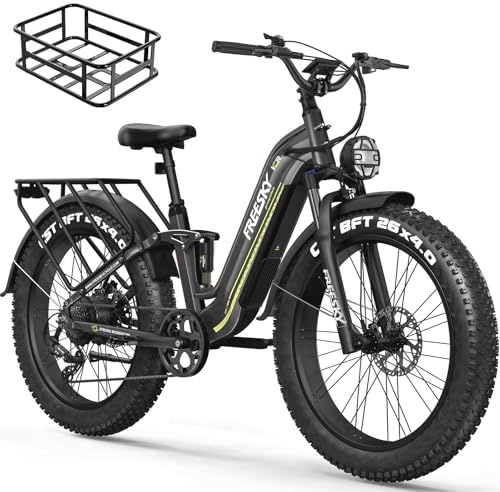 FREESKY Wildcat Pro Electric Bike for Adults, 105Miles Long Range Ebike, 25A Battery, 37MPH & 2000W Step-Thru 26'' Fat Tire 95% Reduce Bump Full Suspension E Bike Womens/Man