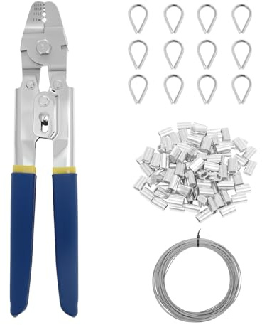 Pince à sertir pour câble métallique jusqu'à 2,2 mm en acier inoxydable avec 160 douilles à sertir en aluminium et pince à sertir pour câble de 20 m pour montage de clôture et de balustrade