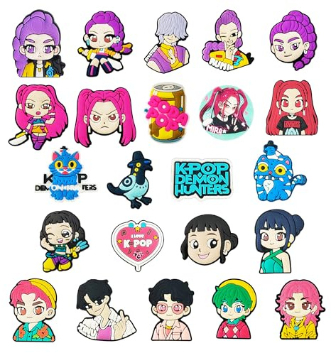Fancico KPop De_mon Girl Shoe Charms 23pcs Different Decoration for Teens Adults Clog Accessories Party Favor