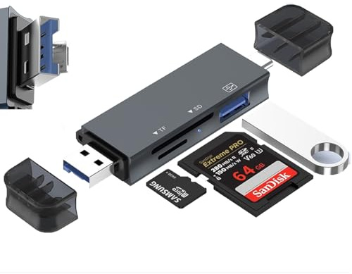 Lettore di schede USB C, lettore di schede di memoria 3.0 con porte Type-C/USB-A/Micro USB, lettore di schede SD TF ad alta velocità per MacBook, PC, laptop, telefono Android, fotocamera, supporto 2TB