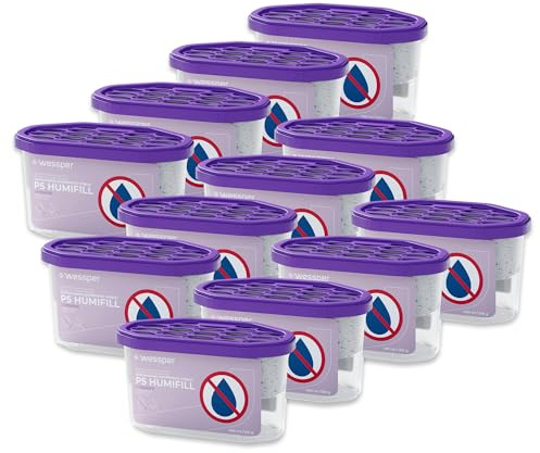 Wessper Deumidificatore per umidità e muffa, Deumidificatori per ambienti con granulato da 400 ml, Neutralizzatore anti odori per cucina armadio, bagno fino a 9 m²- Lavanda – 12 pezzi