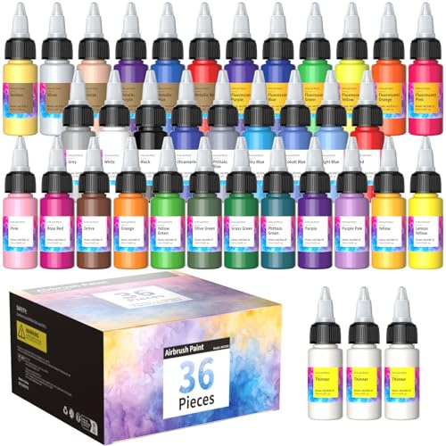 Oasser Pintura Para Aerógrafo Kit 33 Colores 3 Diluyentes