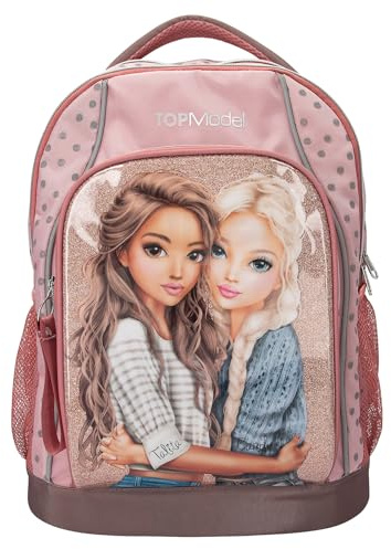 Depesche 14009 TOPModel Dots - Sac à Dos d'école Rose, avec Motif Mannequin, Motif à Pois et Paillettes, Sac d'école avec Bretelles réglables