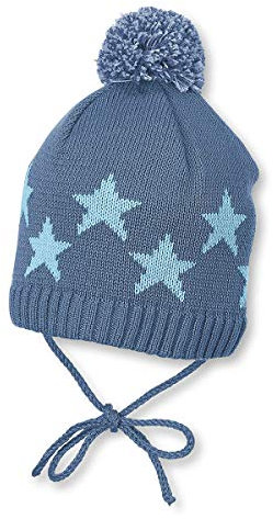 Sterntaler - Baby Jungen Mütze Strickmütze zum binden mit Bommel und Sternen, gefüttert von Sterntaler, blau - 4701708 - 47blau