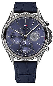 Tommy Hilfiger Multi Zifferblatt Quarz Uhr für Damen mit Blaues Lederarmband - 1781979
