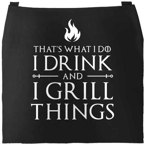 MoonWorks® Grill-Schürze für Männer mit Spruch I drink and I grill things Grillschürze Baumwoll-Schürze Küchenschürze Kochschürze Grillen Barbecue BBQ Fleisch Sommer schwarz unisize
