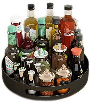 SUNYEAP Lazy Susan Turntable Spice Rack, Metal Rotating Tray Organizer for Cabinet Countertop Cupboard Table in Kitchen or Pantry (Steel 25cm 10 inches) (Black)