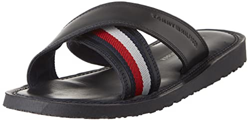 Tommy Hilfiger Hombre Sandalias Criss Cross Sandal de Cuero, Azul (Desert Sky), 40 EU