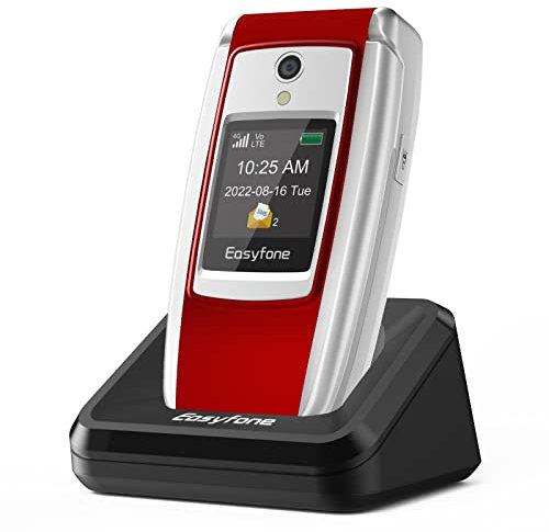 Easyfone T300 4G Téléphone Clapet Portable Débloqué avec Grandes Touches (Écran HD de 2,4 Pouces - Touche d'Assistance - 2.0 MP - Station de Charge) (Noir)