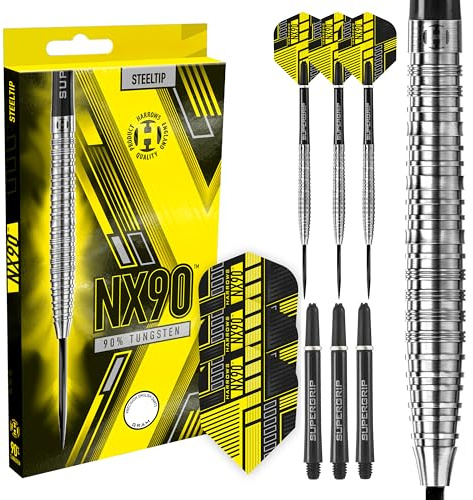 Harrows NX90 Darts, 90% Tungsten Steel Tip Darts Set, Includes High-Grade Shafts, Aerodynamic Dart Flights, Available in Sizes 21g, 22g, 23g, 24g, 25g & 26g (25 Grams)