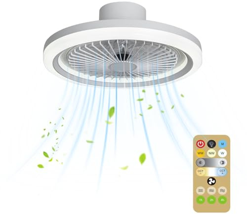Deckenleuchte mit Ventilator, Lampe Mit Ventilator, Deckenventilator mit licht Beleuchtung E27-Konvertersockel mit Fernbedienung für Schlafzimmer Living Home Silent AC85-265V 9,8 Zoll