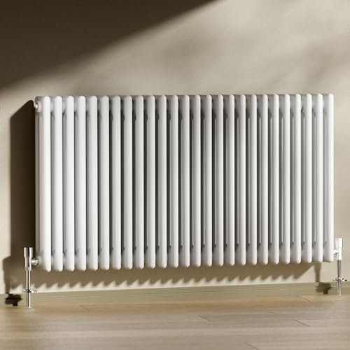 Heilmetz Column Radiator Horizontal Double, 600x1200mm Traditional White 2 Column Radiators Central Heating Radiator Cast Iron Style