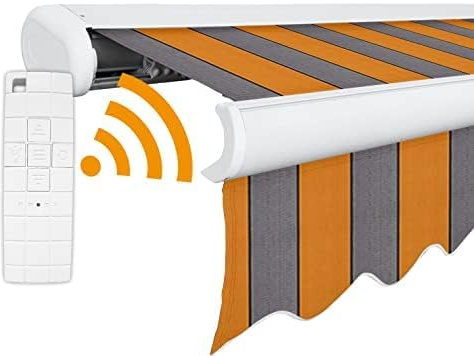 Arilco Elektrische Vollkassettenmarkise Kassettenmarkise Gelenkarmmarkise Markise Sonnenmarkise Sonnenschutz in vielen Farben und Größen wählbar in der Kassettenfarbe Weiß (5x3,5 Strand)