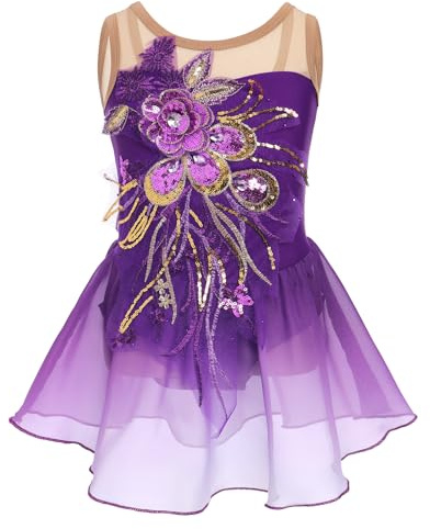 Odizli Justaucorps de ballet sans manches pour fille - Paillettes - Fleurs - Justaucorps de ballet - Robe de danse