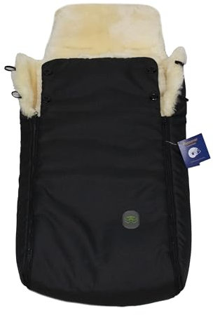 Reissner Lammfelle | BB-FUSA3-SCH | echtes Merino Lammfell | Baby Fußsack KESSY | mit Reißverschluss | für Kinderwagen Buggy & Stroller | schwarz