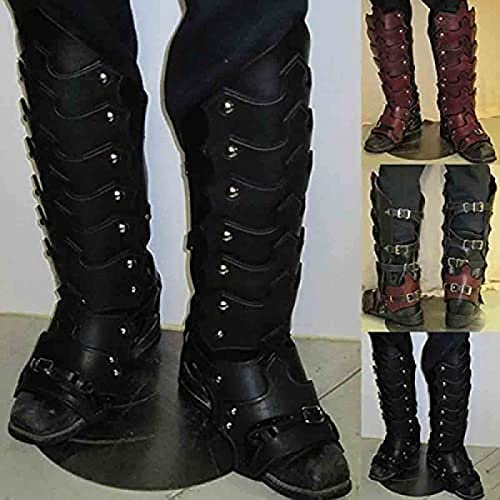 Armatura Medievale retrò Copri Scarpe Cosplay Fibbia, Armatura per Gambe in Pelle Schinieri gotici Mezzi Gambali Ghetta, Soldato Resistente all'Acqua Cosplay Cavalieri Stivali Lunghi Copri p