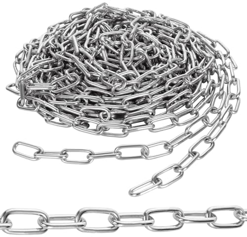 CYEAH 1/8 Stainless Steel Link Chain, Galvanized Metal, 26.2 Ft Small Strong Utility Decorative Chain for Camping, Pet Dog, Hanging Bird Feeder, Planters, Signs