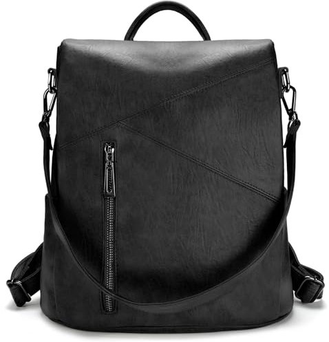 molshine Anti-Diebstahl Rucksack aus veganem Leder, modisch Lässige Tasche Reise-Tagesrucksack, Schulterrucksack, Handtaschen für Damen und Herren HB041 (Schwarz)