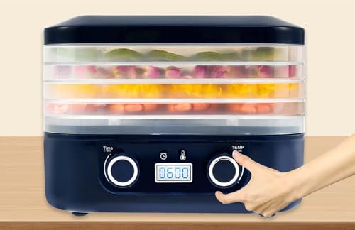 Electric Food Dehydrator 5 Tray Food Dryer Machine 26x21x17 cm Temperature Adjustable Fruit Meat Dryer Machine with LCD Display Timer for Vegetable Jerky Pet Treat Healthy Natural Snacks(blue)