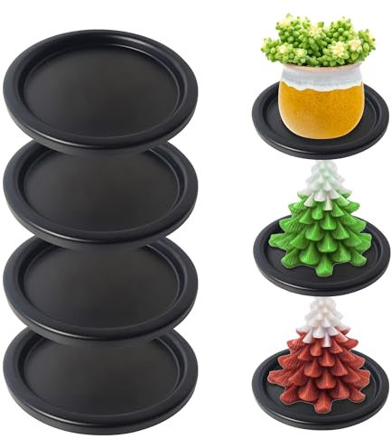 TINA Kerzenhalter Stumpenkerzen Metall 4 Stück Kerzenständer Schwarz 10cm Kerzenständer Stabkerzen Kerzenteller Deko Tablett Rund Kerzenuntersetzer für Stumpenkerzen Taufkerzen Teelichter Tischdeko