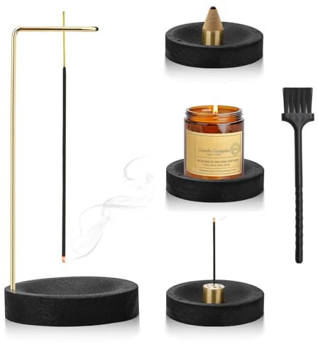 Räucherstäbchen Halter,Räucherstövchen,3 Stück Enthalten Holz Basis Weihrauchbrenner und Bürste und 9 Loch Räuchergefäß,Räucherstäbchenhalter für Meditation,Schlaf Aromatherapie Home Office Deko