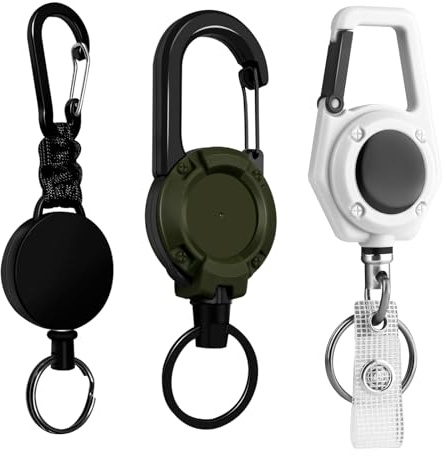 Schlüsselanhänger Ausziehbar 3 Stücke Schlüsselband Ausziehbar, Einziehbarer Schlüsselanhänger mit 60cm Stahlseil Ausweishalter Ausziehbar für Büro, Wandern und Radfahren